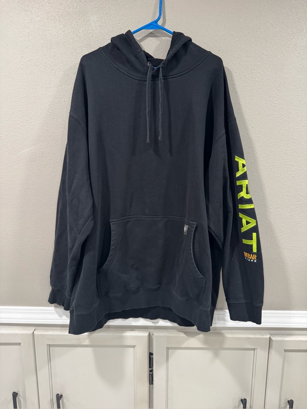 Ariat Black Crewneck Hoodie with Yellow Sleeve Logo